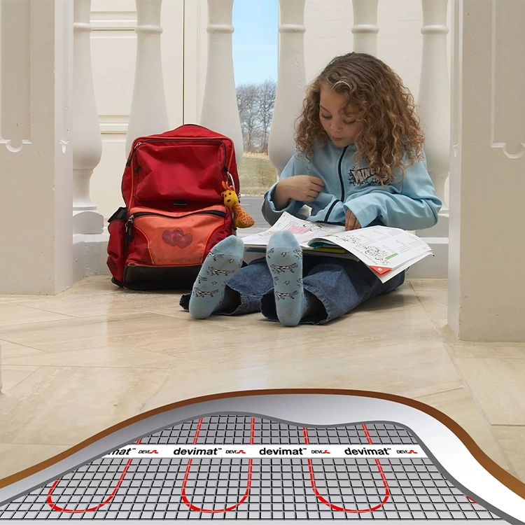 Дівчиина сидить на теплій підлозі від Деві